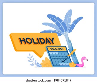 vector illustration of writing 3d holiday in comment box. schedule for year end holidays. Vector illustration set isolated on white background and can be for landing page, website, poster, mobile apps