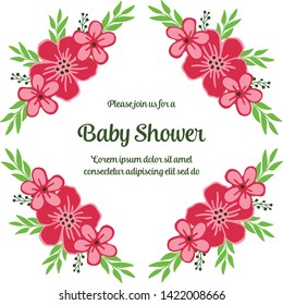 Vector illustration writing baby shower with beautiful pink wreath frame