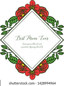 Vector illustration writing best mom with artwork leaf wreath frame