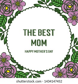 Vector illustration writing best mom for ornate purple wreath frame