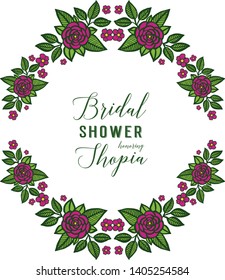 Vector illustration writing bridal shower for texture purple flower frame