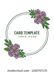 Vector illustration writing of card template with shape purple flower frame hand drawn