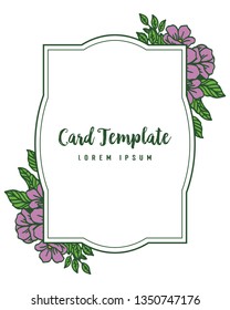 Vector illustration writing of card template with shape purple flower frame hand drawn