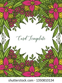 Vector illustration writing of card template with crowd of leaf wreath frame hand drawn