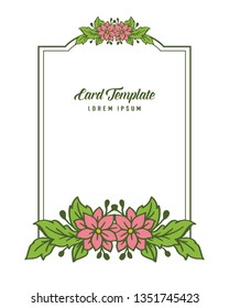 Vector illustration writing of card template with green leafy flower frame hand drawn