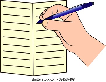 vector illustration of writing hand on the table in the office