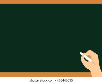 Vector Illustration of Writing hand on Blank Chalkboard