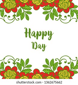 Vector illustration writing happy day with purple flower frame