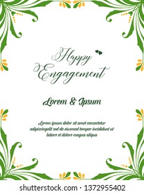 Vector illustration writing happy engagement for decoration of wreath frame hand drawn