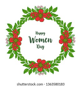 Vector illustration writing happy women day for artwork red flower frame