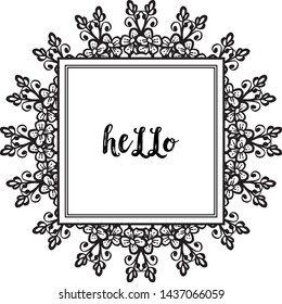 Vector illustration writing hello with crowd cute flower frame