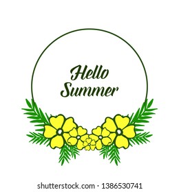 Vector illustration writing hello summer with yellow bouqet frame