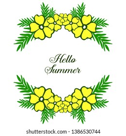 Vector illustration writing hello summer with yellow bouqet frame