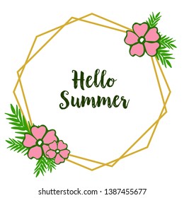 Vector illustration writing hello summer with abstract pink wreath frame