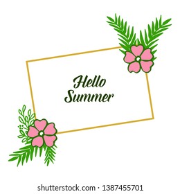 Vector illustration writing hello summer with abstract pink wreath frame