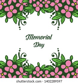 Vector illustration writing memorial day with elegant pink bouqet frame