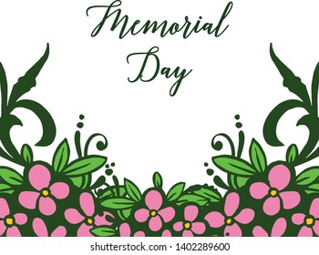Vector illustration writing memorial day with elegant pink bouqet frame