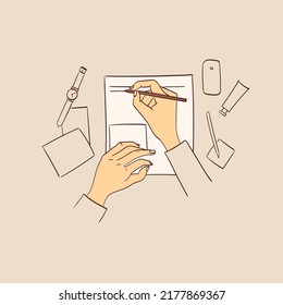 vector illustration of writing in a notebook and planning in a simple hand-drawn style