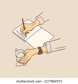 vector illustration of writing in a notebook and planning in a simple hand-drawn style
