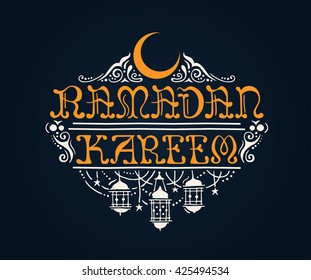 Vector illustration with writing Ramadan Kareem - muslim holiday celebration