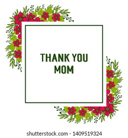 Vector illustration writing thank you mom with red flower frames