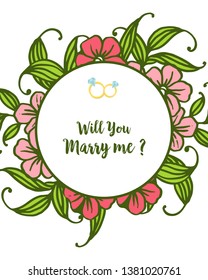 Vector illustration writing will you marry me with elegant pink bouqet frame hand drawn