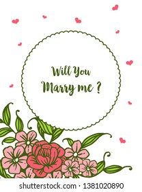 Vector illustration writing will you marry me with elegant pink bouqet frame hand drawn
