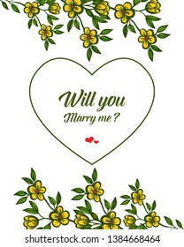 Vector illustration writing will you marry me with ornate of yellow wreath frames