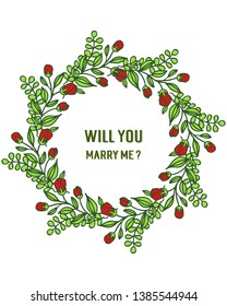 Vector illustration writing will you marry me with texture red wreath frame