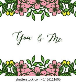 Vector illustration writing you and me for crowd of leaf wreath frames