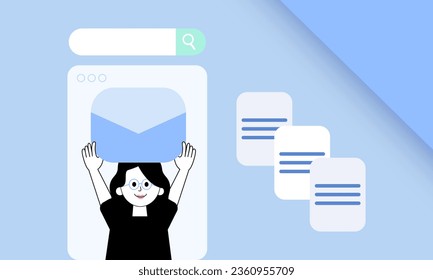 Vector illustration of written content creator for web, network and marketing material. Communication and marketing strategies. Marketing content submission for a company.