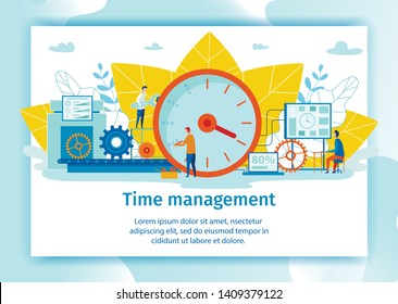 Vector Illustration is Written Time Management. Men Work on Clockwork Using Tools. Boss Can Set Deadline Correctly. Time to Complete Task is not Enough, Work is Done Poorly, Stress for Employee.