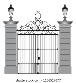 vector illustration of a wrought iron gate