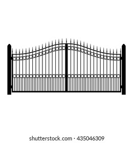 Vector Illustration Wrought-iron Fence. Old Metal Fence Or Gate. Gate Silhouette. Modern Forged Gates
