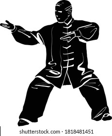 The vector illustration of the wu shu fighter