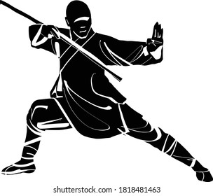 The vector illustration of the wu shu fighter