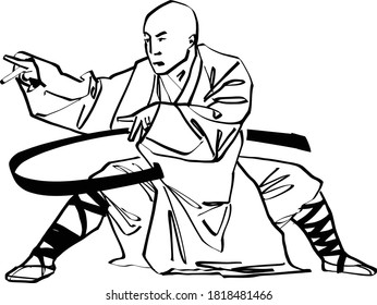 The vector illustration of the wu shu fighter