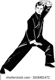 Ilustración vectorial del luchador de wu shu