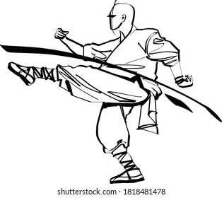 The vector illustration of the wu shu fighter