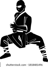 The vector illustration of the wu shu fighter