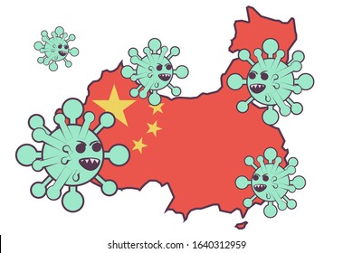 vector illustration wuhan covid-19 novel coronavirus 2019-nCoV in china with china maps and with china flag. wuhan virus. against coronavirus infection outbreak.