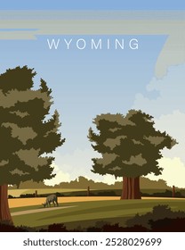 Ilustración vectorial. Wyoming, EE.UU., cartel, Anuncio, postal, cubierta. Diseño moderno. Turismo.