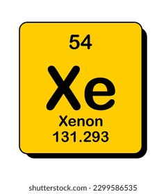 Vector illustration of Xe in orange square frame and shadow, Xenon element icon on white background.