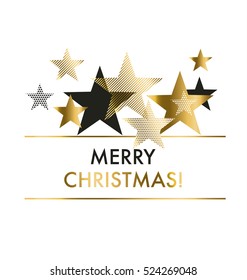 vector illustration xmas backdrop. abstract background with gold geomerty style stars for Christmas ans New year decorativ greeting cards, header, web banners. 