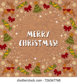 Vector illustration of Xmas background with candies and reindeers