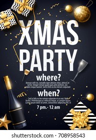 vector illustration of xmas party 2018  gold and black collors place for text christmas balls happy new year theme 2019 2020