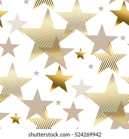 vector illustration xmas seamless pattern for wrapping paper. abstract background with gold stars for Christmas and New year banners, on white background. 