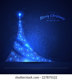 Vector illustration of Xmas tree glowing background