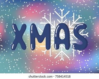 Vector illustration Xmas winter background with snow and snowflakes. Greeting card template.