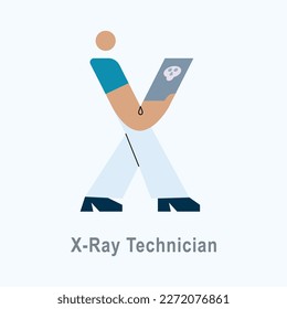 Vector illustration with X-ray in flat style. Profession ABC series. Alphabet. Letter X